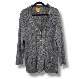 Ruby Rd Woman Black White Marled Knit Button‎ Front Cardigan Sweater 3X